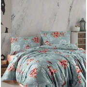 Parure de Lit Double Polycoton FLORAL   Housse – Drap – 4 Taies d’oreiller