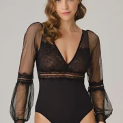 Body Femme à Manches Longues avec Tulle et Dentelle